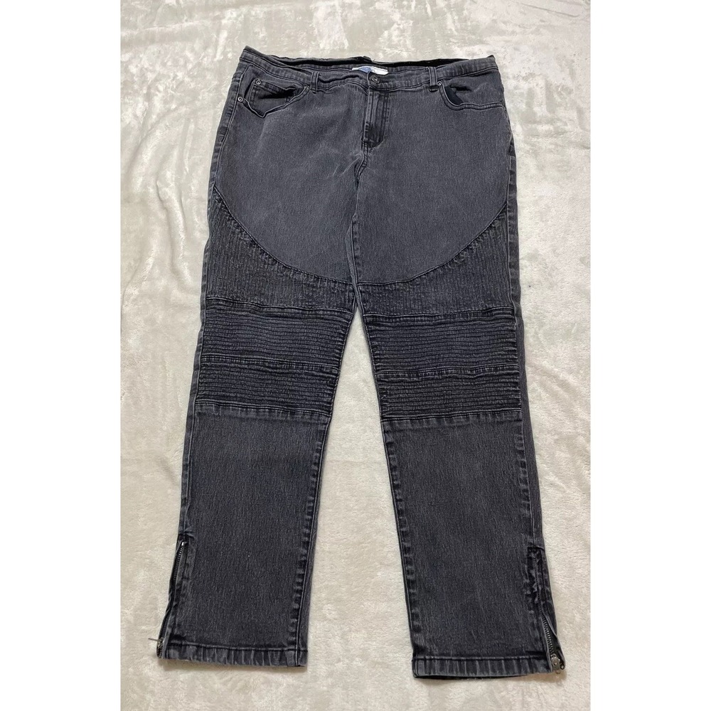 Diane Gilman Jeans Women's Size 16P Gray DG2 Stretch Embroidered Taper Zip Cuffs